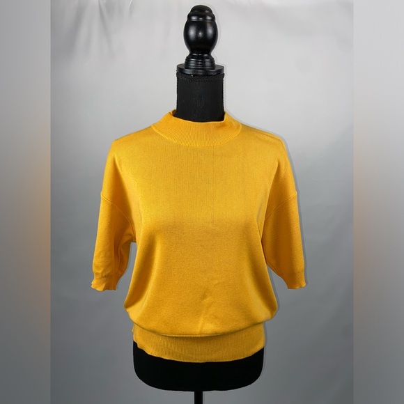 Sweater Mock Turtleneck Medium Golden Yellow Vintage Rena Rowan for Saville - Picture 2 of 10